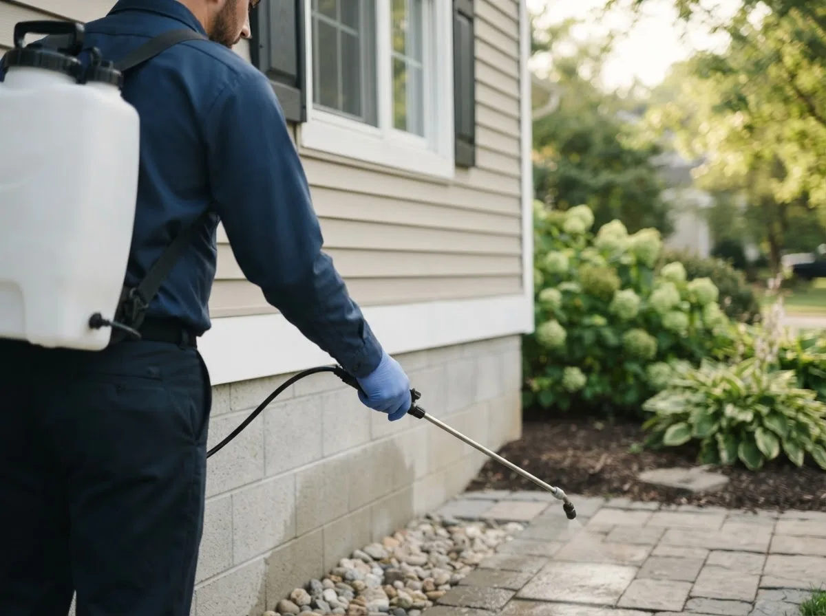 Pest control technician inspecting a home in Stephenville, TX